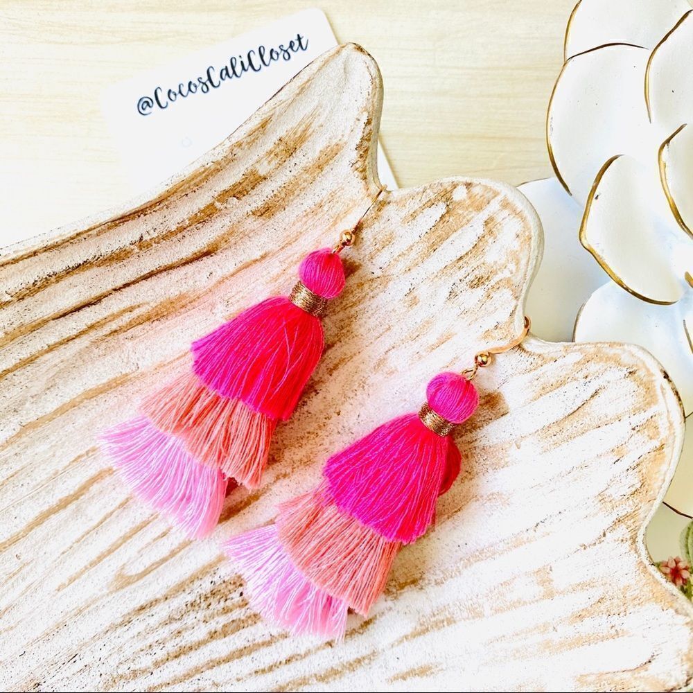 Pink Ombre Tassel Drop Earrings NWT